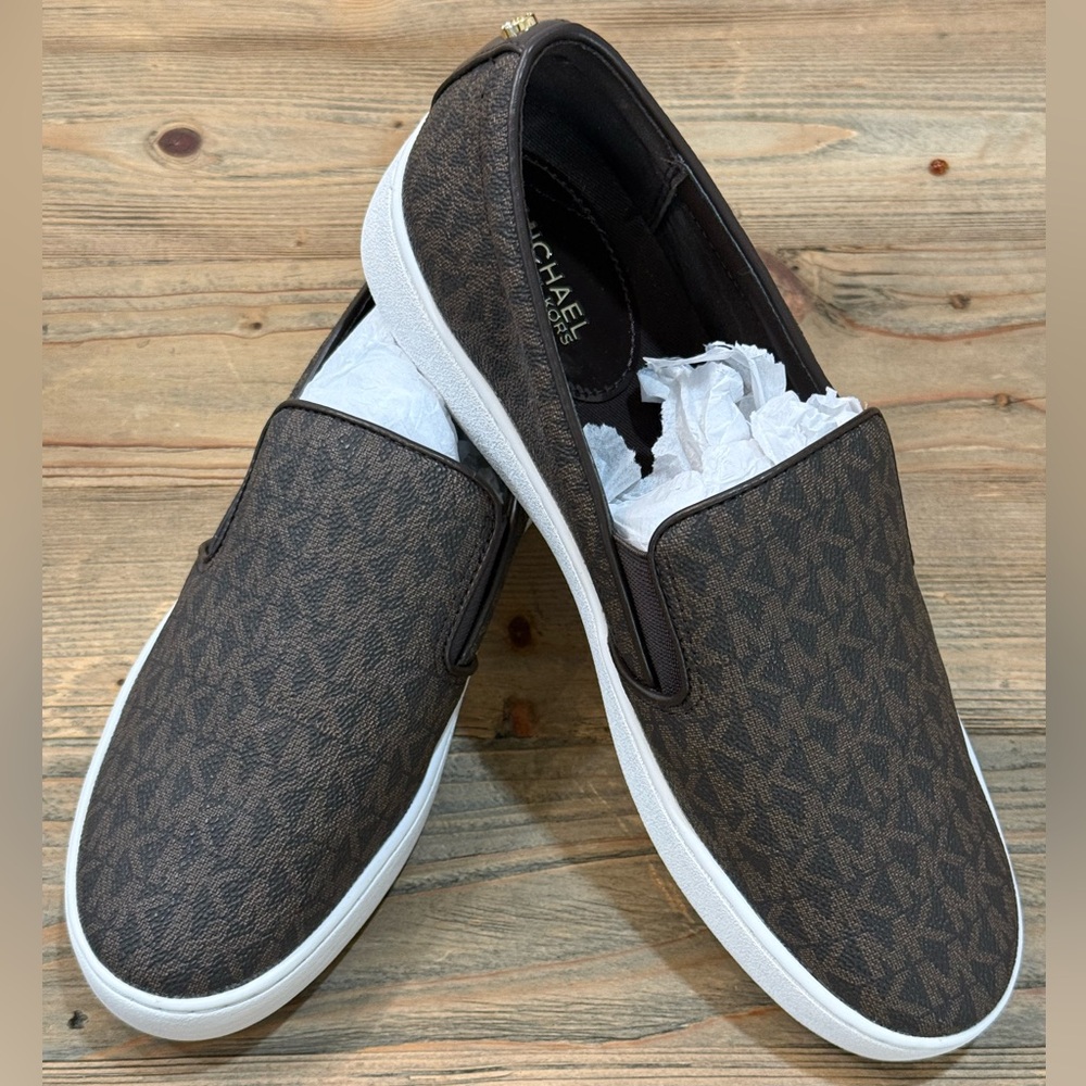 Michael Kors Logo SlipOn Sneakers, Brown, Size 8 1/2, New In Box
